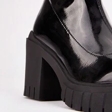 PVC Chunky Heel Ankle Boots - Black Crinkle Pu - View 3