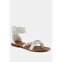 EMMETH Studs Embellished White Flat Gladiator Sandals - 白色 - 查看 2