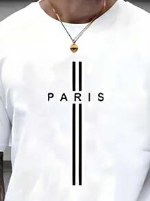 Unisex Paris Cross Print Casual T-Shirt 100% Cotton - 白色 - 查看 2