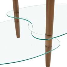 Transparent Oval Glass Coffee Table, Modern Table In Living Room Oak Wood Leg Tea Table 3-Layer  Glass Table Ckonson9