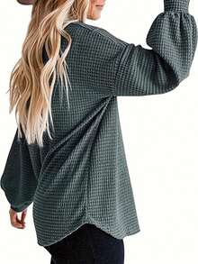 大码女式休闲长袖纯色宽松圆领上衣