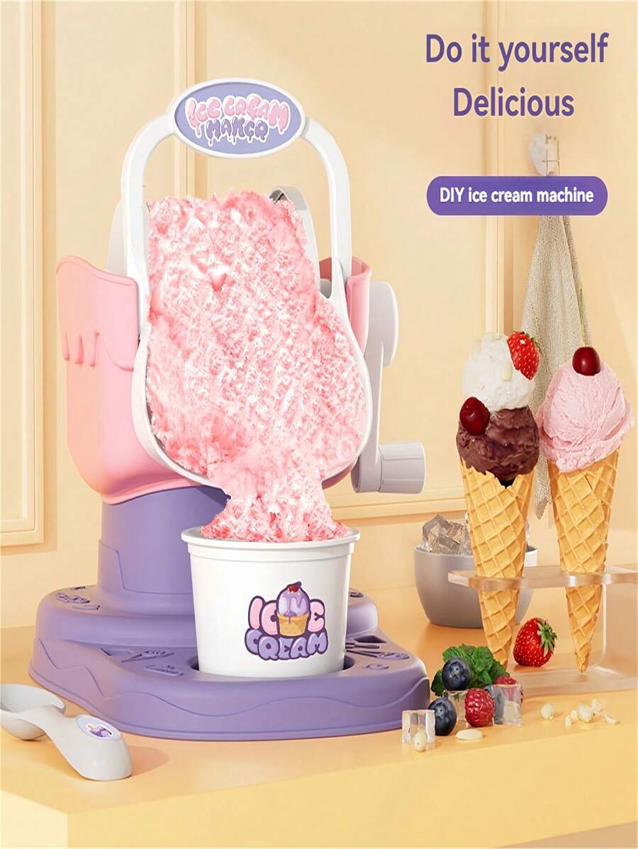 Kids Cartoon Popsicle DIY Ice Cream Maker Machine Set, Edible Homemade Frozen Dessert Shaved Ice Maker, Pretend Play Toy, Interactive Parent-Child Activity, Holiday Gift