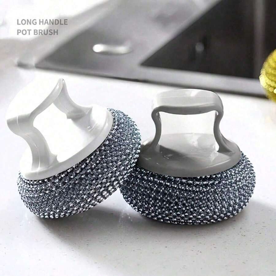 1/3 chiếc bàn chải vệ sinh dạng bi thép không gỉ có thể tháo rời, không rụng, không dính và không làm hỏng đồ dùng nhà bếp, dùng cho đồ ăn, vệ sinh dầu và tắm, thiết kế tay cầm tiện dụng, bàn chải bi thép loại mới, đồ dùng nhà bếp - Nhiều màu - Xem 1