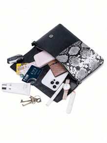 The Pattern Is Cut Randomly With The Fabric1 Piece PU Crocodile Pattern Women's Crossbody Bag, Women's Handbag, Shoulder Bag, Party Clutch Bag, Handbag, Wallet, Clutch Bag, Suitable For Dinner, Party, Party, Leisure, Shopping - Black and White - View 6