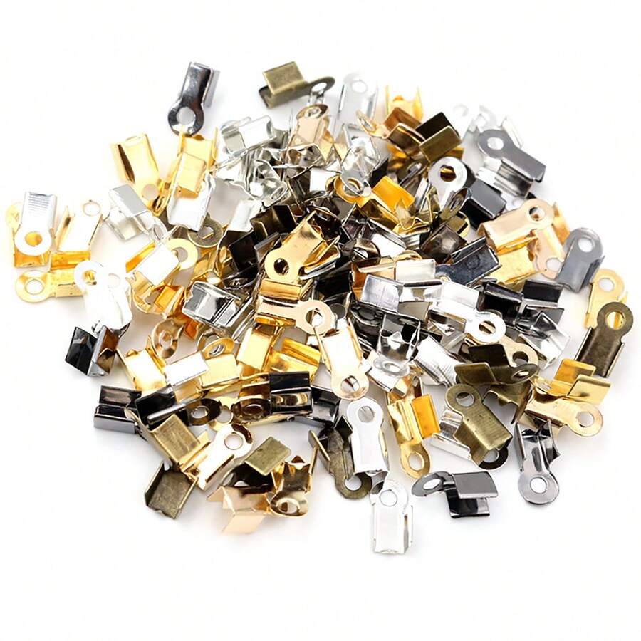 200pcs Cove Clasps Cord End Caps String Ribbon Leather Clip Tip Fold Crimp Bead Connectors For DIY Jewelry Making Supplies - Crod End - View 1