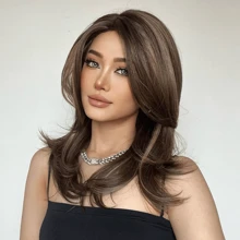 Tóc giả gợn sóng màu nâu quyến rũ với điểm nhấn màu vàng - Tóc tổng hợp chịu nhiệt cho tiệc Halloween, lễ hội Giáng sinh, đám cưới và cosplay - Xem 5