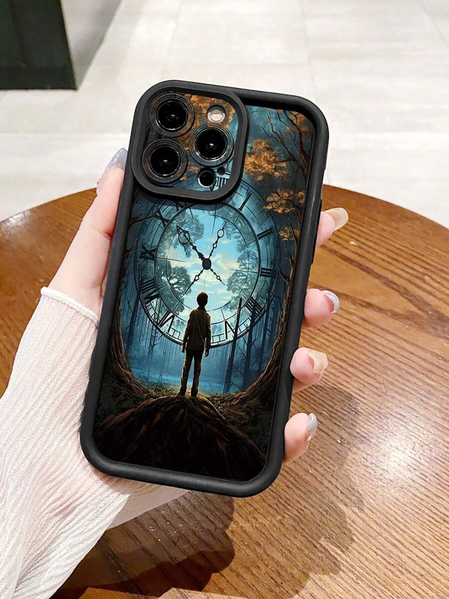 1 pieza Funda de teléfono a prueba de golpes con diseño de reloj compatible con iPhone/Galaxy/Infinix/Redmi/OPPO/VIVO/MOTO/Honor/Oneplus/Itel/Tecno - Negro - Ver 1