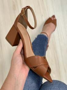 Leaf Toe Heeled Sandals Fashion Blogger - Camel - View 3