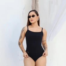 KIT 2 Women's Bodysuit With Thin Straps Premium Ribbed Terrycloth Straps - BLACK aND FUCHSIA - View 3