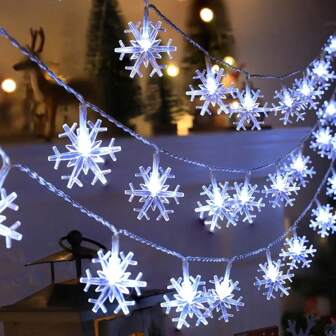1pc 10/20/30/40 LED Christmas Snowflake String Light & Outdoor Hanging Decorative Lighting Fairy Atmosphere Lamp Battery Powered For Home Garden Bedroom Holiday Wedding Happy Party Xmas Trees New Year Christmas Decoration(Without Battery;Warm White/White/Colorful/Blue&White/Warm&Pink), Christmas Decor Christmas Light Bed Party Decor Holiday Festival Christmas Gift