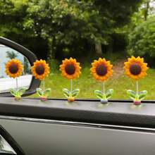 1pc/2pcs/3pcs/4pcs/5pcs Cute Shaking Sunflower Car Ornament Healing Flower Car Center Console Rearview Mirror Decoration - Yellow - View 5