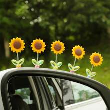 1pc/2pcs/3pcs/4pcs/5pcs Cute Shaking Sunflower Car Ornament Healing Flower Car Center Console Rearview Mirror Decoration - Yellow - View 2