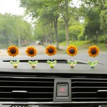 1pc/2pcs/3pcs/4pcs/5pcs Cute Shaking Sunflower Car Ornament Healing Flower Car Center Console Rearview Mirror Decoration - Yellow - View 4