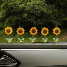 1pc/2pcs/3pcs/4pcs/5pcs Cute Shaking Sunflower Car Ornament Healing Flower Car Center Console Rearview Mirror Decoration - Yellow - View 3