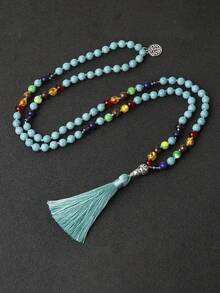 8 毫米绿松石 7 脉轮 108 颗念珠串珠项链冥想瑜伽祈祷珠宝 Japamala 男女皆宜 - 彩色 - 查看 2