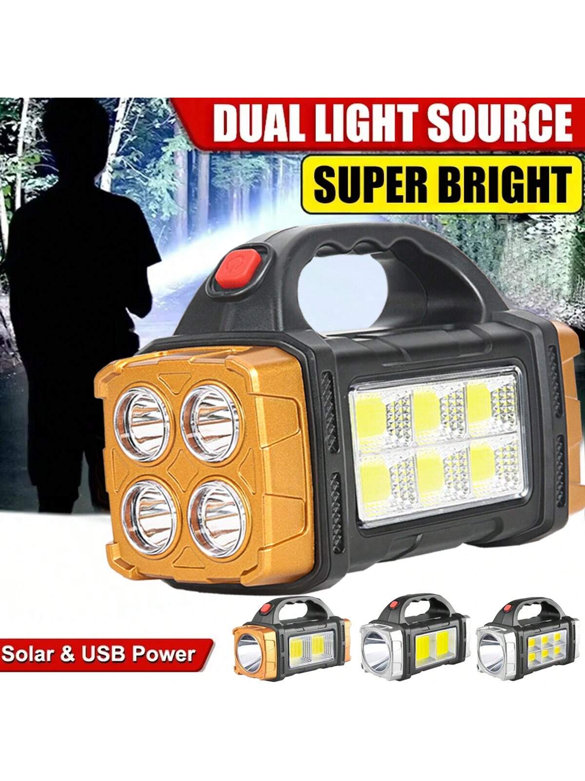 مصرف طاقة شمسي محمول مع كشاف ليد – لون فضي – إضاءة...