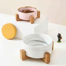 宠物碗猫碗带木架陶瓷猫颈碗饮水碗大理石金边单碗宠物用品 - 彩色 - 查看 2