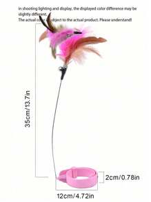 1 chiếc đồ chơi que chọc ghẹo mèo tự động, đồ chơi mèo có băng đô lông vũ để tự chơi, giúp mèo giải trí và năng động, thích hợp cho mèo con - Hồng - Xem 6