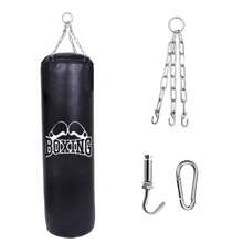 1 juego de bolsa de boxeo de material de PU sin rellenar con gancho y cadena colgante, para adolescentes y adultos de artes marciales y entrenamiento físico - Negro - Ver 8