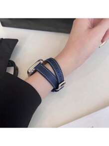 1条兼容表带，时尚午夜蓝真皮表带，可绕手腕两圈，舒适柔软，男女皆宜，优雅时尚。可替换智能手表表带，兼容38mm/40mm/41mm/42mm/44mm/45mm/49mm表盘，适用于 Ultra 2/1、SE、S9、8、7、6、5、4、3、2、1系列。全球时尚畅销款。 - 午夜藍 - 查看 4