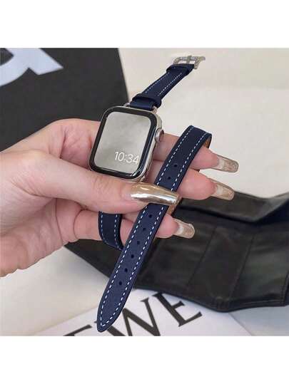 1条兼容表带，时尚午夜蓝真皮表带，可绕手腕两圈，舒适柔软，男女皆宜，优雅时尚。可替换智能手表表带，兼容38mm/40mm/41mm/42mm/44mm/45mm/49mm表盘，适用于 Ultra 2/1、SE、S9、8、7、6、5、4、3、2、1系列。全球时尚畅销款。