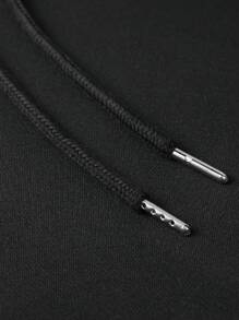 Plus Size Men's Drawstring Hooded Long Sleeve Pocket Printed Casual Sweatshirt - Black - View 5