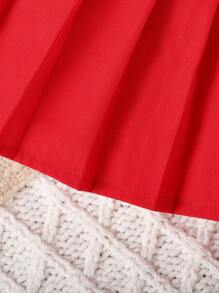 3pcs/Set Autumn/Winter Baby Girl Vintage White Rose Buttoned Shirt & Red Suspender Skirt & Beret Hat - Red - View 7