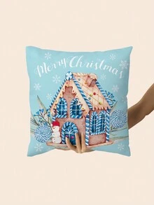 4 vỏ gối sofa vải nhung polyester phong cách Giáng sinh màu xanh mới - Màu xanh lam - Xem 5