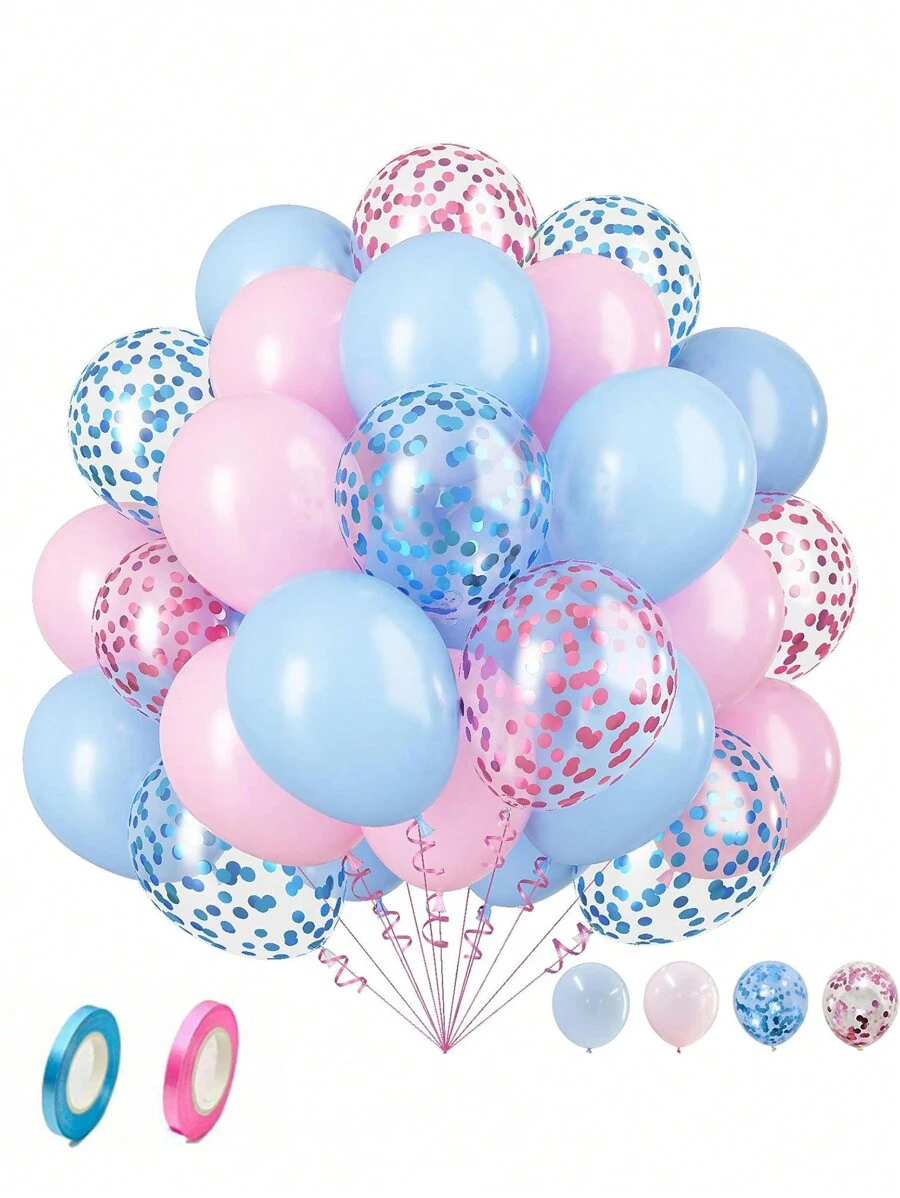 طقم بالونات وردية وزرقاء، 35 حزمة بالونات التفافية لاتكس بألوان فاتحة زرقاء وردية، طقم بالونات زرقاء فاتحة وردية قطر 12 بوصة لحفلات إعلان جنس المولود أو حفلات أعياد الميلاد أو لحفلات الاستقبال الخاصة بالمولود الجديد أو حفلات الحمام، ديكورات للعائلة وهدايا