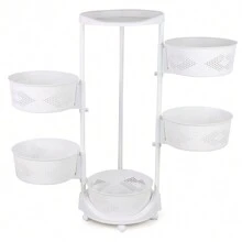 LOYALHEARTDY 5 Layer Kitchen Rotating Organizer Rack Fruit Vegetable Storage Basket W/ Wheels - 白色 - 查看 7