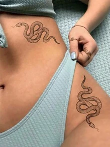 2 tờ miếng dán hình xăm tạm thời nghệ thuật cơ thể cỡ nhỏ dành cho nam hoặc nữ, họa tiết rắn đơn giản màu đen, phù hợp với kích thước ngón tay họa tiết nhỏ dễ thương phong cách đường phố, hình xăm giả không thấm nước, kéo dài 2-5 ngày, che sẹo, có thể sử dụng trên cánh tay cổ tay vai chân eo cổ tay ngực đùi ngón tay mắt cá chân, thích hợp cho các bữa tiệc, quà tặng, kỳ nghỉ, trang trí cơ thể, - màu đen - Xem 2
