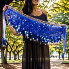 女士肚皮舞臀巾 肚皮舞裙 裹身裙 镶有闪亮亮片金币 肚皮舞表演服装 - 彩色 - 查看 1