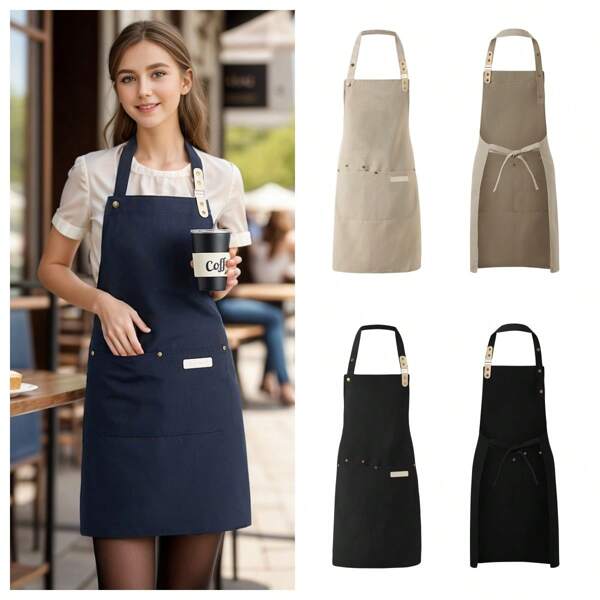1pc Waterproof Canvas Apron, Durable For Chef, Waiter/Waitress, Bakery, Salon, Home Cleaning, BBQ, Stylist