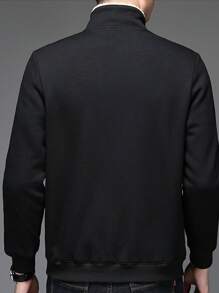 Plus Fleece Thick Stand Collar Mid-Aged Dad Jacket, Windproof Warm Outdoor Sports Zip-Up Pockets Coat For Boyfriend Style Men