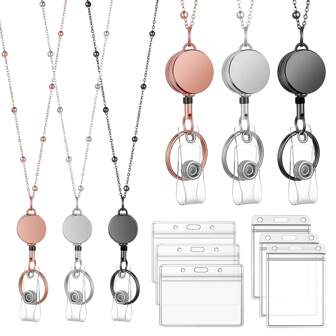 3 Packs Necklace Lanyard With Retractable Badge Reel Card Holders,Perfect For Nurses & Office Workers Back To School