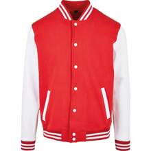 Build Your Brand Mens Basic College Jacket (Red/White) - Đỏ/Trắng - Xem 1