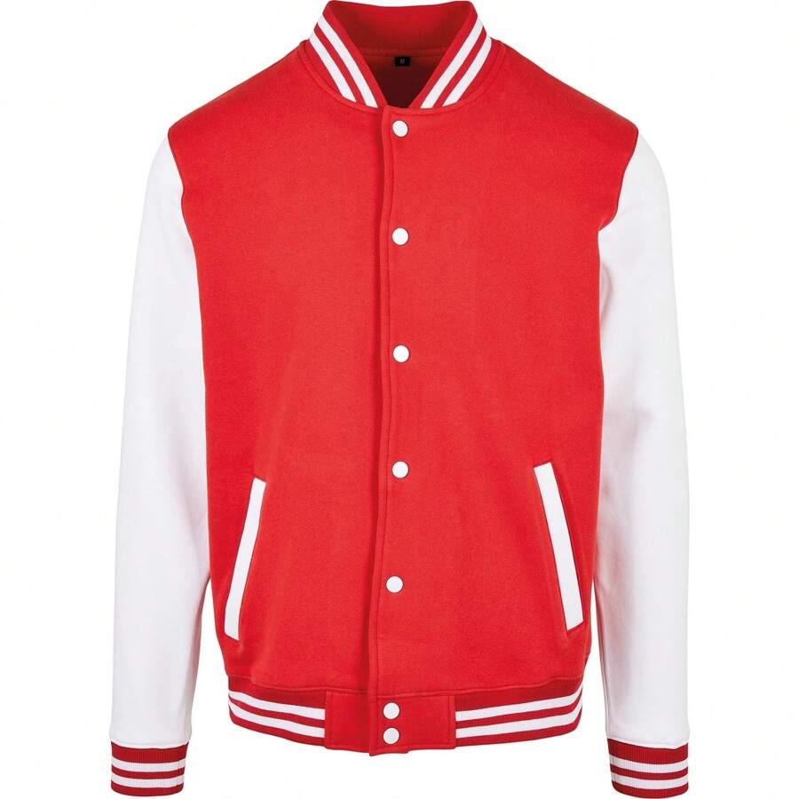Build Your Brand Mens Basic College Jacket (Red/White) - Đỏ/Trắng - Xem 1