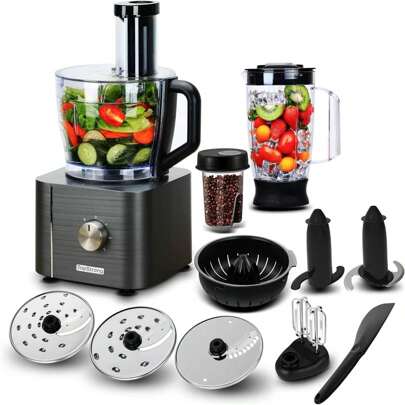  Robot da cucina multifunzione 11 in 1 TopStrong da 1100 W, include tritatutto, gancio per impastare, mixer, spremiagrumi e macinacaffè, ciotola da 3,2 l e mixer da 1,5 l [Classe di efficienza energetica A+++]