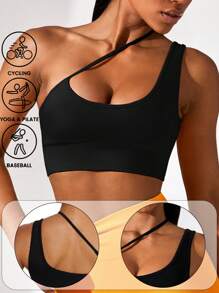 运动胸罩女士内衣交叉上衣瑜伽服斜肩内衣跑步健身服女士运动聚拢胸罩 - 黑色 - 查看 6