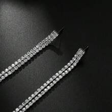 Full Diamond Tassel Earrings For Women Light Luxury And Exquisite Simple Silver Needles - Silver - View 5