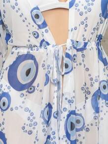 Printed Tulle Beach Cover-Up - Xanh và trắng - Xem 2