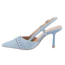 BELOVELY[ORDER-50]Denim Slingback Heel Sandals Closed Pointed Toe Strappy Heels Pumps Ankle Buckle Stiletto Shoes For Women - DENIM ÁNH SÁNG - Xem 2