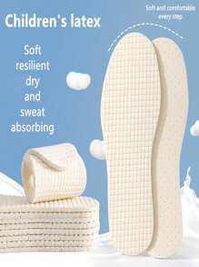 1pair Children's Latex Insoles With Antibacterial And Deodorizing Properties, High Elasticity And Shock Absorption, Comfortable And Breathable, White Shoes With Full Padding For Babies