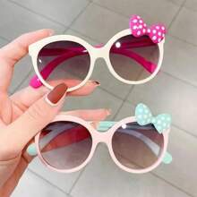 1/2pcs Fashionable Glasses, Shiny Bow Tie Glasses, Cute Cat Eye Round Frame Glasses, Adorable Photo Props, Decorative Eyewear, Perfect Gift For Boys And Girls