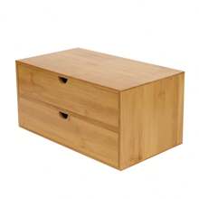 HOHOBLA Mini organizador de bambú para escritorio, caja de almacenamiento de escritorio con 2 cajones