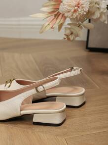 Women's New Fashion Comfortable Elegant Pointed Toe Backless Strap Chunky Heel Slip-On Pumps, Suitable To Wear With Dresses, Slimming - Beige - View 2