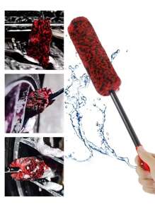 柔軟刷毛汽車輪胎清潔刷，長柄設計，適用於內圈清潔和輪胎洗滌，汽車美容工具