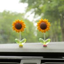 1pc/2pcs/3pcs/4pcs/5pcs Cute Shaking Sunflower Car Ornament Healing Flower Car Center Console Rearview Mirror Decoration - Yellow - View 17