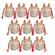 1/5/10 Stücke Weihnachtsgeschenk-Beutel mit Rentier-Motiv, Samt Weihnachtsmann-Säcke mit Zugband, Weihnachtsdekoration, Geschenke für Kinder, Silvester-Party