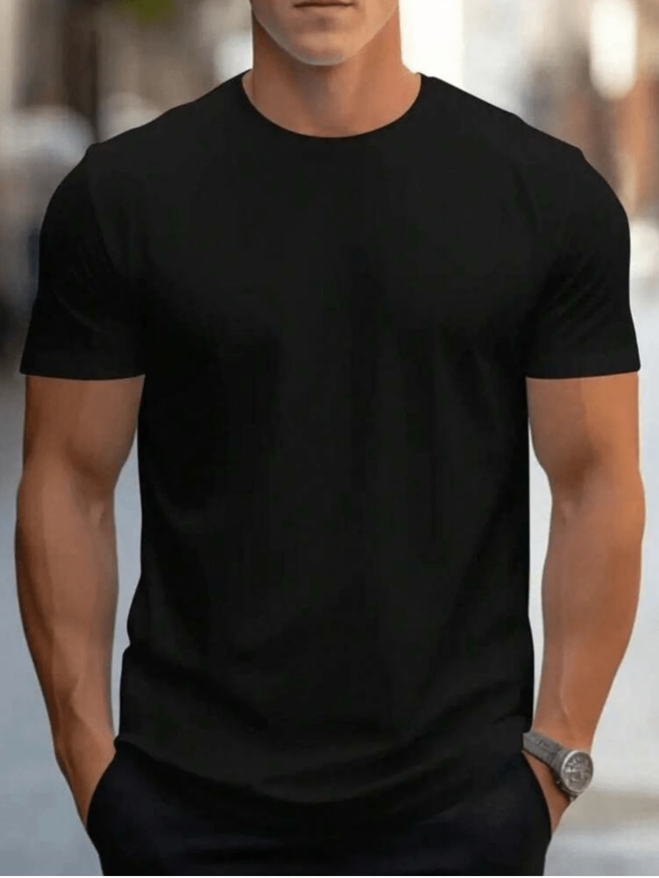 Men's Plain T-Shirt Premium Combed Knit 100% Cotton Round Neck Short Sleeve Basic Summer - màu đen - Xem 1